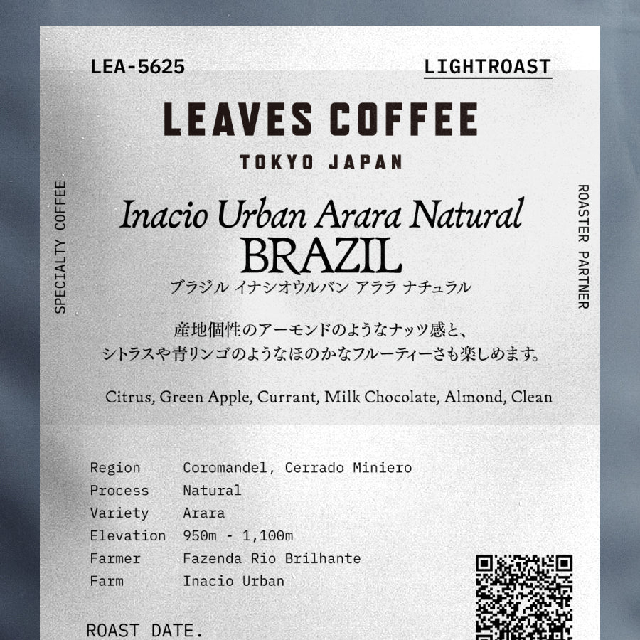 LEAVES COFFEE ブラジル イナシオウルバン アララ ナチュラル 浅煎り (LEA-5625)